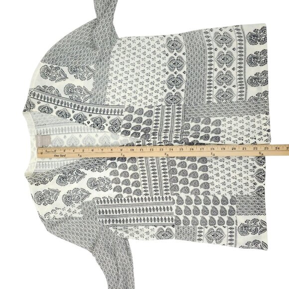 Chicos Open Front Cardigan Womens Size 2 US L Ruched Sleeve Sweater Paisley - Picture 5 of 16